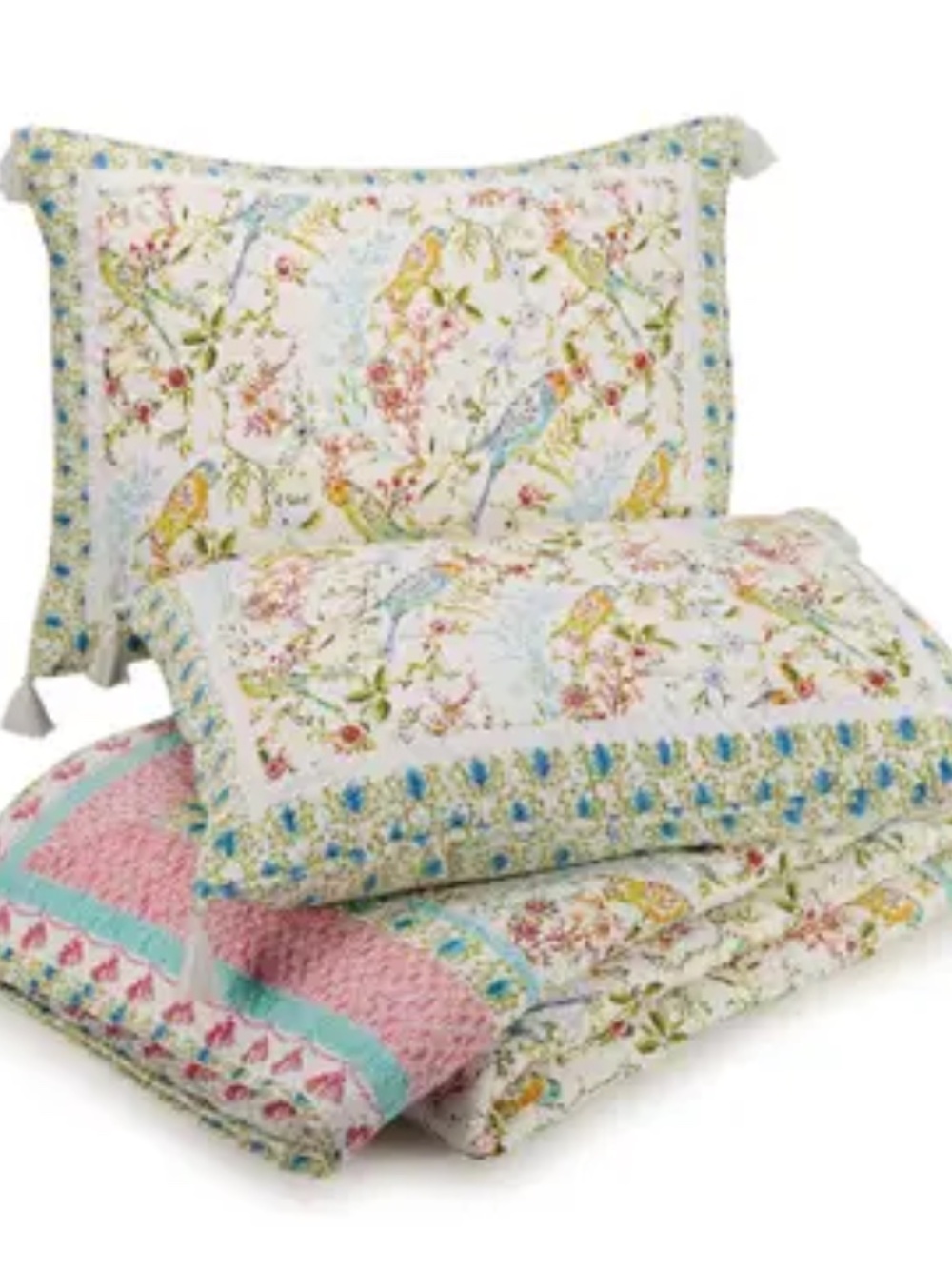 NWT Sonnet 3-Piece Quilt Set By Dena Home Sunny Garden Bird - Picture 5 of 7